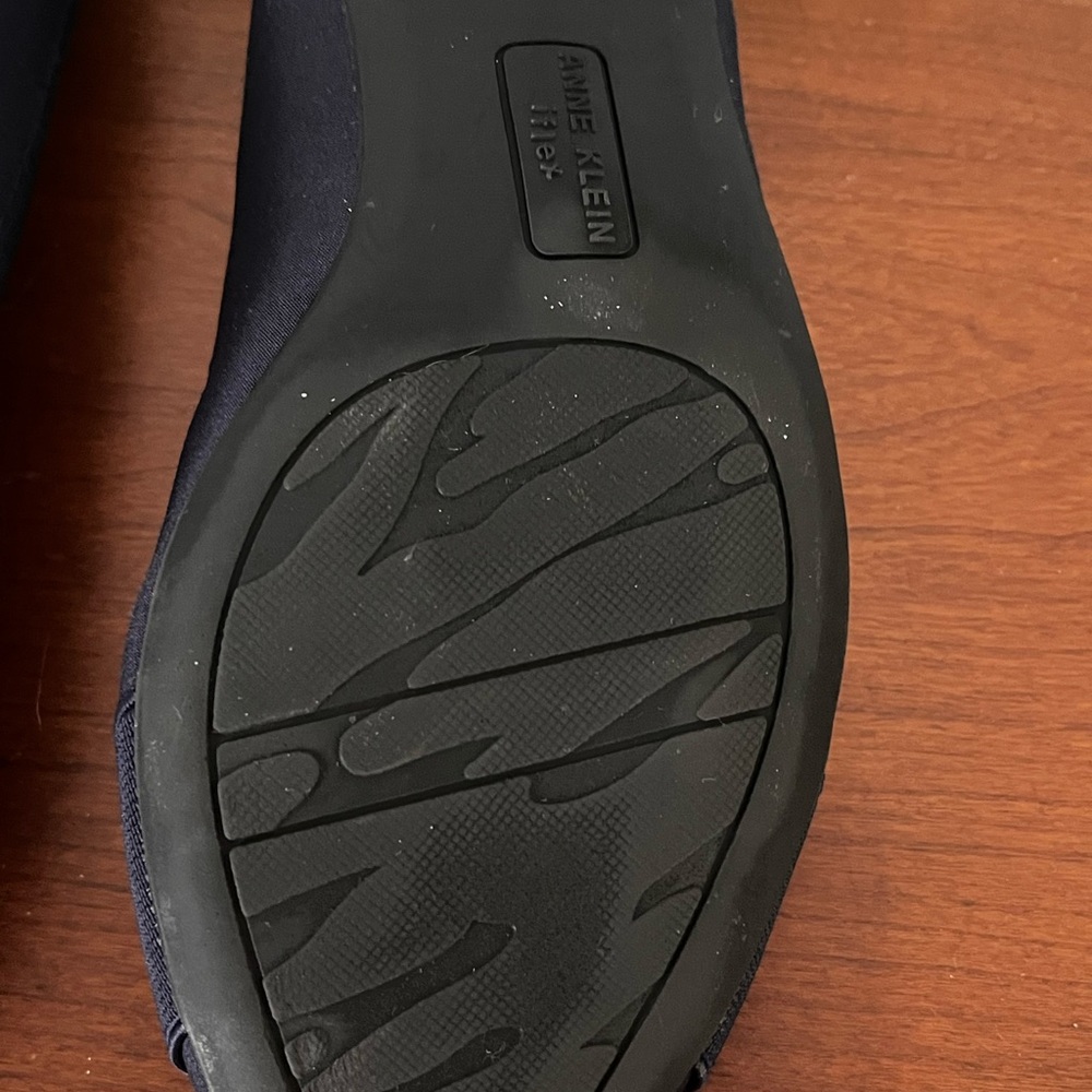 Anne Klein Navy Canvas Ballet Flats with Logo Plaque - Picture 5 of 6